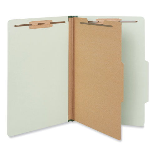 Image of Universal® Four-Section Pressboard Classification Folders, 2" Expansion, 1 Divider, 4 Fasteners, Legal Size, Green Exterior, 10/Box