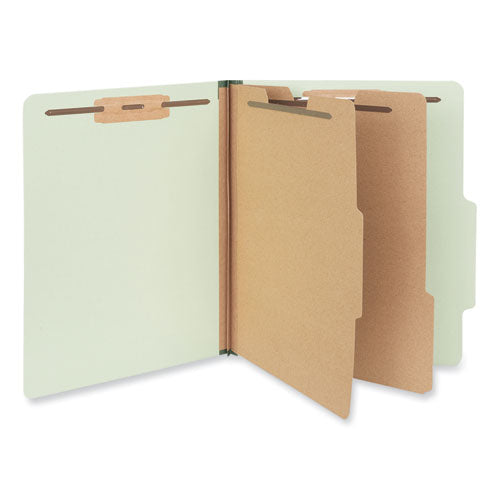 Image of Universal® Six-Section Pressboard Classification Folders, 2" Expansion, 2 Dividers, 6 Fasteners, Letter Size, Green Exterior, 10/Box