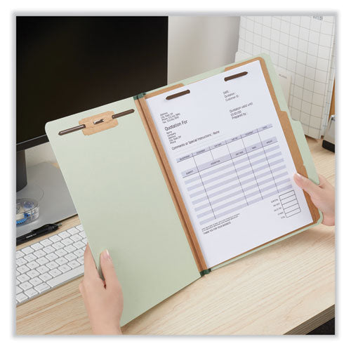 Image of Universal® Six-Section Pressboard Classification Folders, 2" Expansion, 2 Dividers, 6 Fasteners, Letter Size, Green Exterior, 10/Box