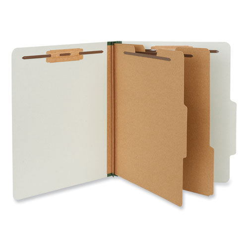 Image of Universal® Six-Section Pressboard Classification Folders, 2" Expansion, 2 Dividers, 6 Fasteners, Letter Size, Gray Exterior, 10/Box