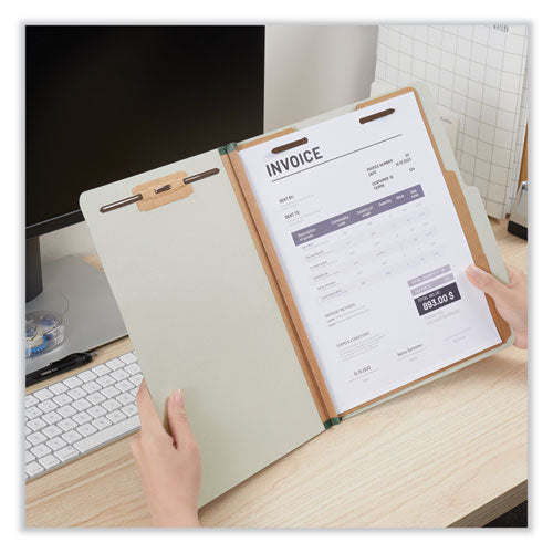 Image of Universal® Six-Section Pressboard Classification Folders, 2" Expansion, 2 Dividers, 6 Fasteners, Letter Size, Gray Exterior, 10/Box