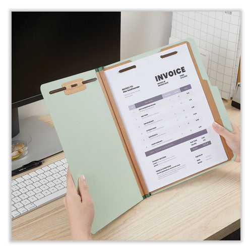 Image of Universal® Six-Section Pressboard Classification Folders, 2" Expansion, 2 Dividers, 6 Fasteners, Letter Size, Gray-Green, 10/Box