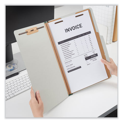 Image of Universal® Six-Section Pressboard Classification Folders, 2" Expansion, 2 Dividers, 6 Fasteners, Legal Size, Gray Exterior, 10/Box