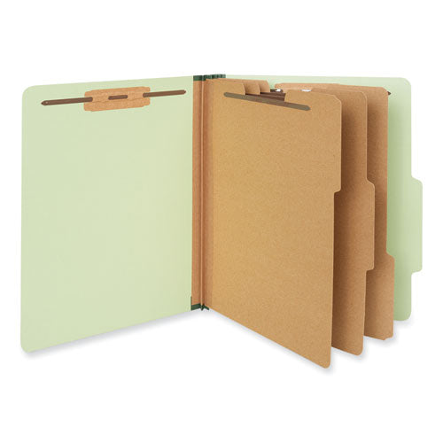 Image of Universal® Eight-Section Pressboard Classification Folders, 3" Expansion, 3 Dividers, 8 Fasteners, Letter Size, Green Exterior, 10/Box