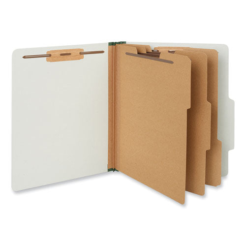 Image of Universal® Eight-Section Pressboard Classification Folders, 3" Expansion, 3 Dividers, 8 Fasteners, Letter Size, Gray Exterior, 10/Box