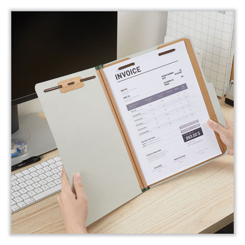 Image of Universal® Eight-Section Pressboard Classification Folders, 3" Expansion, 3 Dividers, 8 Fasteners, Letter Size, Gray Exterior, 10/Box