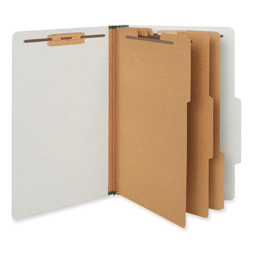 Image of Universal® Eight-Section Pressboard Classification Folders, 3" Expansion, 3 Dividers, 8 Fasteners, Legal Size, Gray Exterior, 10/Box