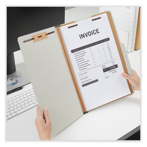 Image of Universal® Eight-Section Pressboard Classification Folders, 3" Expansion, 3 Dividers, 8 Fasteners, Legal Size, Gray Exterior, 10/Box
