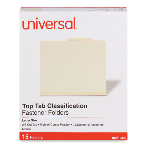 Image of Universal® Six-Section Classification Folders, 2" Expansion, 2 Dividers, 6 Fasteners, Letter Size, Manila Exterior, 15/Box