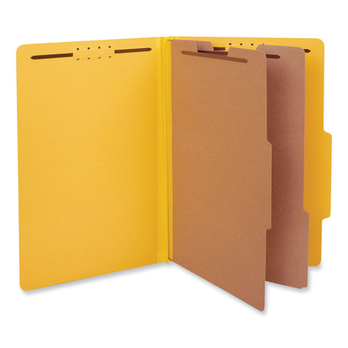 Image of Universal® Bright Colored Pressboard Classification Folders, 2" Expansion, 2 Dividers, 6 Fasteners, Legal Size, Yellow Exterior, 10/Box
