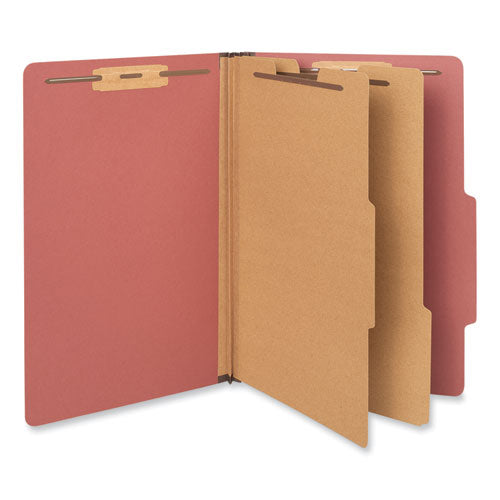 Image of Universal® Six-Section Classification Folders, Heavy-Duty Pressboard Cover, 2 Dividers, 6 Fasteners, Legal Size, Brick Red, 20/Box