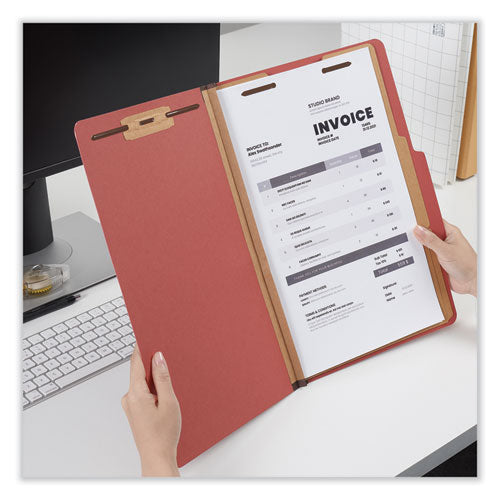 Image of Universal® Six-Section Classification Folders, Heavy-Duty Pressboard Cover, 2 Dividers, 6 Fasteners, Legal Size, Brick Red, 20/Box