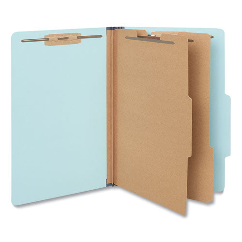 Image of Universal® Six-Section Classification Folders, Heavy-Duty Pressboard Cover, 2 Dividers, 6 Fasteners, Legal Size, Light Blue, 20/Box