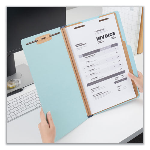 Image of Universal® Six-Section Classification Folders, Heavy-Duty Pressboard Cover, 2 Dividers, 6 Fasteners, Legal Size, Light Blue, 20/Box