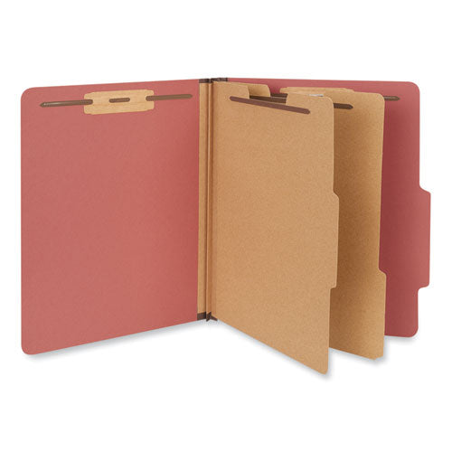 Image of Universal® Six-Section Classification Folders, Heavy-Duty Pressboard Cover, 2 Dividers, 6 Fasteners, Letter Size, Brick Red, 20/Box