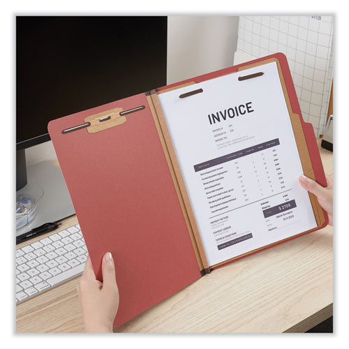 Image of Universal® Six-Section Classification Folders, Heavy-Duty Pressboard Cover, 2 Dividers, 6 Fasteners, Letter Size, Brick Red, 20/Box