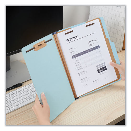 Image of Universal® Six-Section Classification Folders, Heavy-Duty Pressboard Cover, 2 Dividers, 6 Fasteners, Letter Size, Light Blue, 20/Box