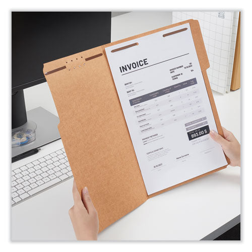 Image of Universal® Reinforced Top Tab Fastener Folders, 0.75" Expansion, 2 Fasteners, Legal Size, Brown Kraft Exterior, 50/Box