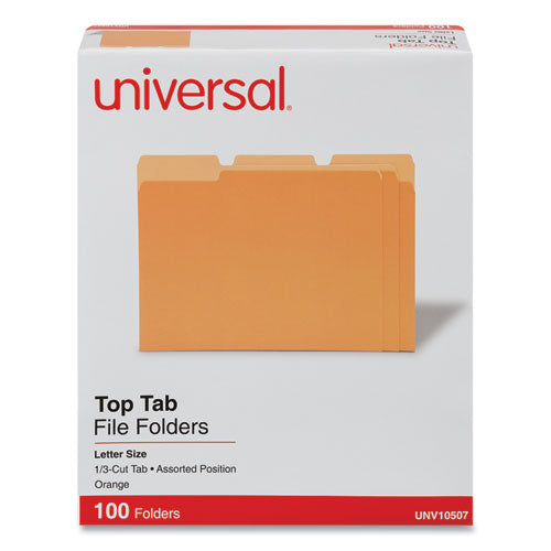 Image of Universal® Deluxe Colored Top Tab File Folders, 1/3-Cut Tabs: Assorted, Letter Size, Orange/Light Orange, 100/Box