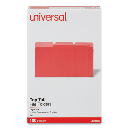 Image of Universal® Deluxe Colored Top Tab File Folders, 1/3-Cut Tabs: Assorted, Legal Size, Red/Light Red, 100/Box