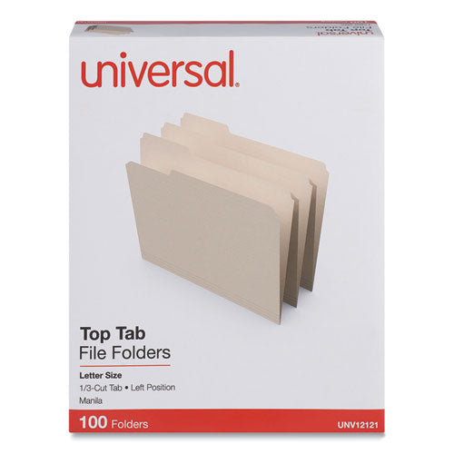 Image of Universal® Top Tab File Folders, 1/3-Cut Tabs: Left Position, Letter Size, 0.75" Expansion, Manila, 100/Box