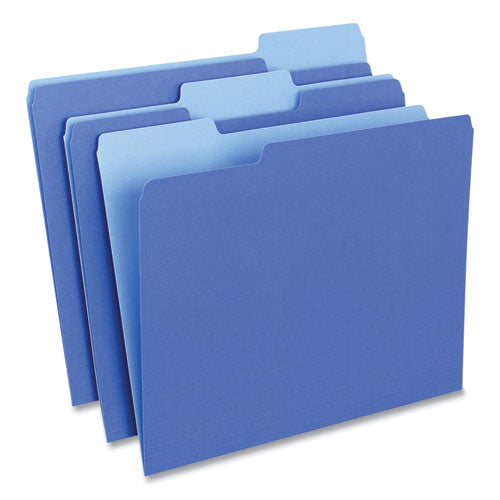 Image of Universal® Interior File Folders, 1/3-Cut Tabs: Assorted, Letter Size, 11-pt Stock, Blue, 100/Box