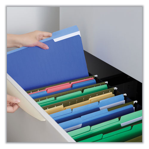 Image of Universal® Interior File Folders, 1/3-Cut Tabs: Assorted, Letter Size, 11-pt Stock, Blue, 100/Box