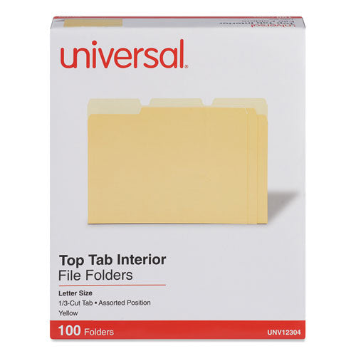Image of Universal® Interior File Folders, 1/3-Cut Tabs: Assorted, Letter Size, 11-pt Stock, Yellow, 100/Box