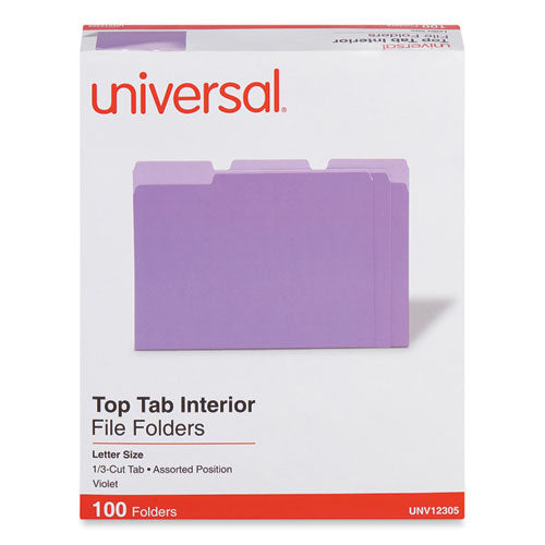 Image of Universal® Interior File Folders, 1/3-Cut Tabs: Assorted, Letter Size, 11-pt Stock, Violet, 100/Box