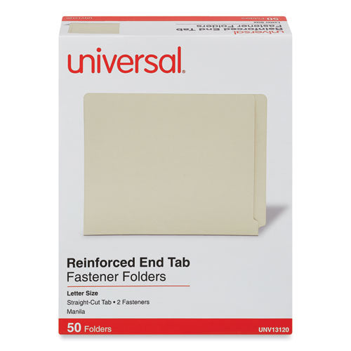 Image of Universal® Reinforced End Tab Fastener Folders, 0.75" Expansion, 2 Fasteners, Letter Size, Manila Exterior, 50/Box