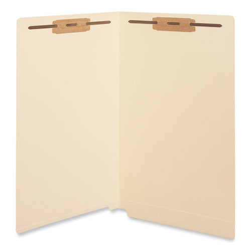 Image of Universal® Reinforced End Tab Fastener Folders, 0.75" Expansion, 2 Fasteners, Legal Size, Manila Exterior, 50/Box