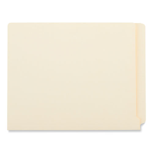 Image of Universal® Deluxe Reinforced End Tab Folders, 9" High Front, Straight Tabs, Letter Size, 0.75" Expansion, Manila, 100/Box