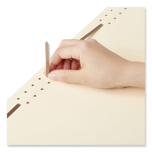 Image of Universal® Reinforced Top Tab Fastener Folders, 0.75" Expansion, 2 Fasteners, Legal Size, Manila Exterior, 50/Box