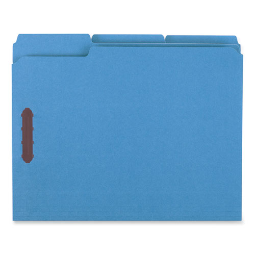 Image of Universal® Deluxe Reinforced Top Tab Fastener Folders, 0.75" Expansion, 2 Fasteners, Letter Size, Blue Exterior, 50/Box