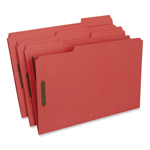 Image of Universal® Deluxe Reinforced Top Tab Fastener Folders, 0.75" Expansion, 2 Fasteners, Legal Size, Red Exterior, 50/Box