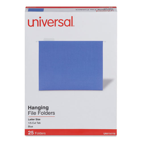 Image of Universal® Deluxe Bright Color Hanging File Folders, Letter Size, 1/5-Cut Tabs, Blue, 25/Box