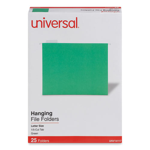 Image of Universal® Deluxe Bright Color Hanging File Folders, Letter Size, 1/5-Cut Tabs, Bright Green, 25/Box