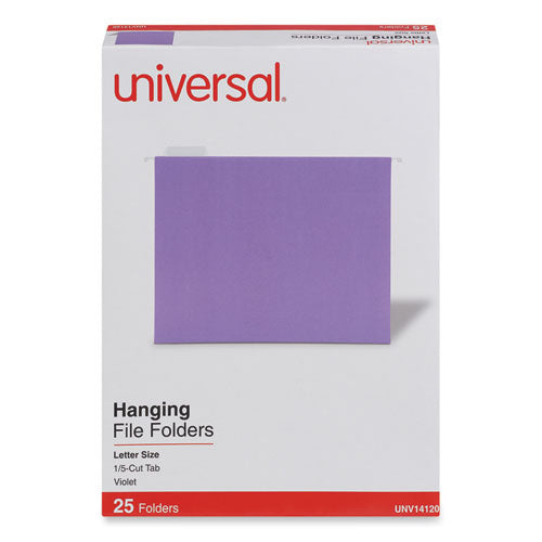 Image of Universal® Deluxe Bright Color Hanging File Folders, Letter Size, 1/5-Cut Tabs, Violet, 25/Box