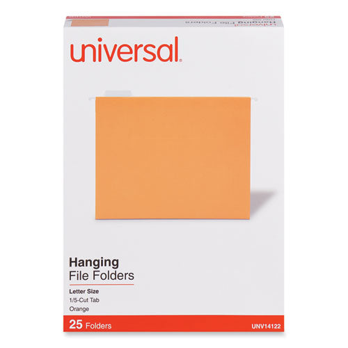 Image of Universal® Deluxe Bright Color Hanging File Folders, Letter Size, 1/5-Cut Tabs, Orange, 25/Box