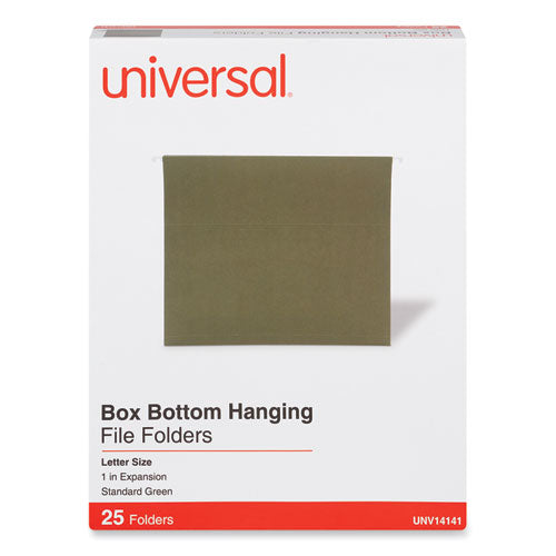 Image of Universal® Box Bottom Hanging File Folders, 1" Capacity, Letter Size, 1/5-Cut Tabs, Standard Green, 25/Box