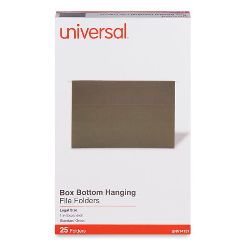 Image of Universal® Box Bottom Hanging File Folders, 1" Capacity, Legal Size, 1/5-Cut Tabs, Standard Green, 25/Box
