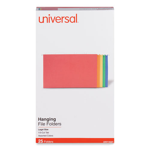 Image of Universal® Deluxe Bright Color Hanging File Folders, Legal Size, 1/5-Cut Tabs, Assorted Colors, 25/Box