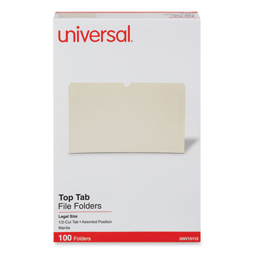 Image of Universal® Top Tab File Folders, 1/2-Cut Tabs: Assorted, Legal Size, 0.75" Expansion, Manila, 100/Box