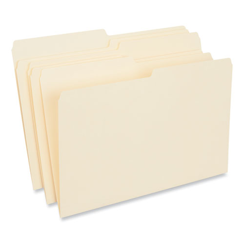 Image of Universal® Top Tab File Folders, 1/2-Cut Tabs: Assorted, Legal Size, 0.75" Expansion, Manila, 100/Box