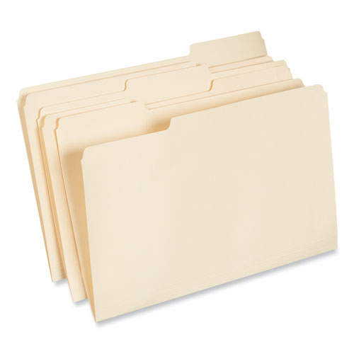 Image of Universal® Top Tab File Folders, 1/3-Cut Tabs: Assorted, Legal Size, 0.75" Expansion, Manila, 100/Box