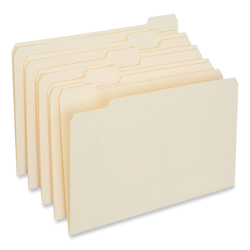 Image of Universal® Top Tab File Folders, 1/5-Cut Tabs: Assorted, Legal Size, 0.75" Expansion, Manila, 100/Box