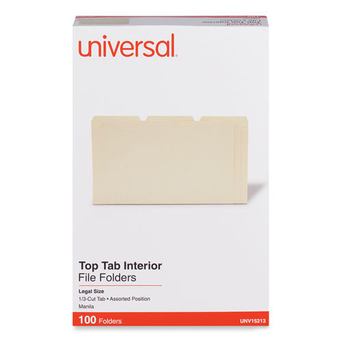 Image of Universal® Interior File Folders, 1/3-Cut Tabs: Assorted, Legal Size, 9.5-pt Manila, 100/Box