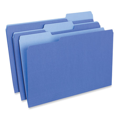 Image of Universal® Interior File Folders, 1/3-Cut Tabs: Assorted, Legal Size, 11-pt Stock, Blue, 100/Box