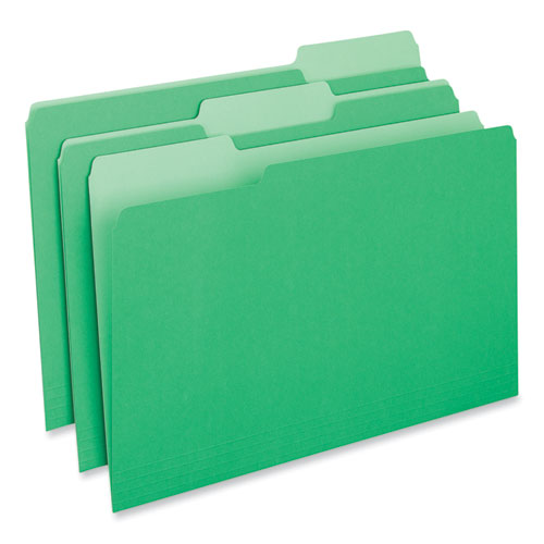 Image of Universal® Interior File Folders, 1/3-Cut Tabs: Assorted, Legal Size, 11-pt Stock, Green, 100/Box