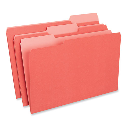 Image of Universal® Interior File Folders, 1/3-Cut Tabs: Assorted, Legal Size, 11-pt Stock, Red, 100/Box